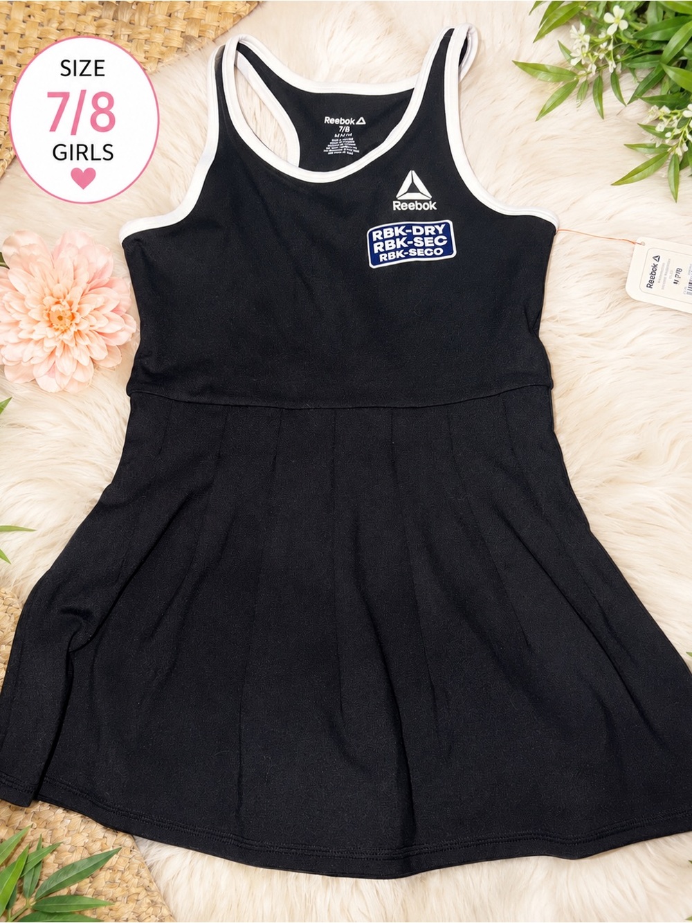 Reebok Black Girl's Racerback Skirted Athletic One-Piece with White Trim